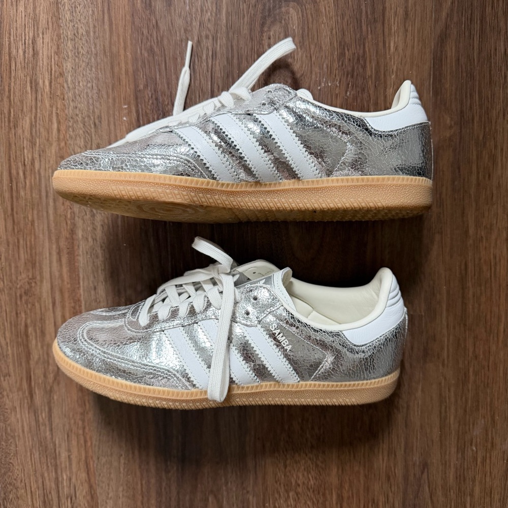 adidas Samba Women's Silver Metallic Sneakers with Gum Sole